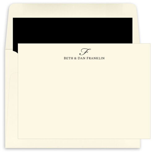 Elegant Script Initial Flat Note Cards - Raised Ink